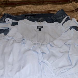 Cute Torrid summer outfit Torrid jeans shorts and soft blue top